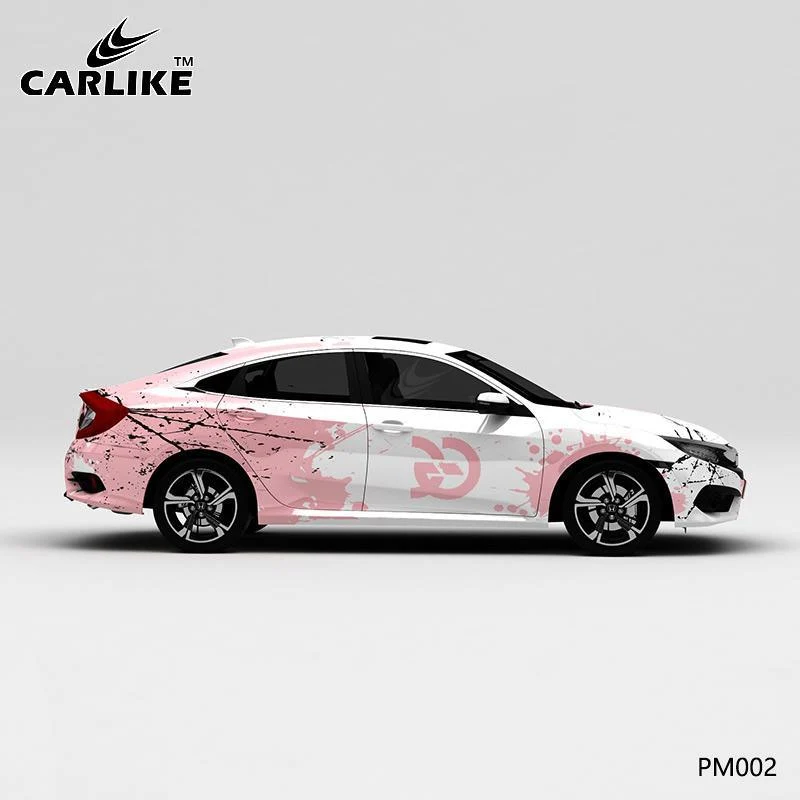 CARLIKE CL-PM002 Blanc et Rose Splash-ink Impression de haute précision Emballage en vinyle de voiture personnalisé CARLIK...