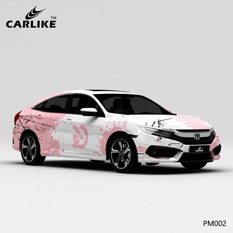 CARLIKE CL-PM002 Blanc et Rose Splash-ink Impression de haute précision Emballage en vinyle de voiture personnalisé CARLIK...
