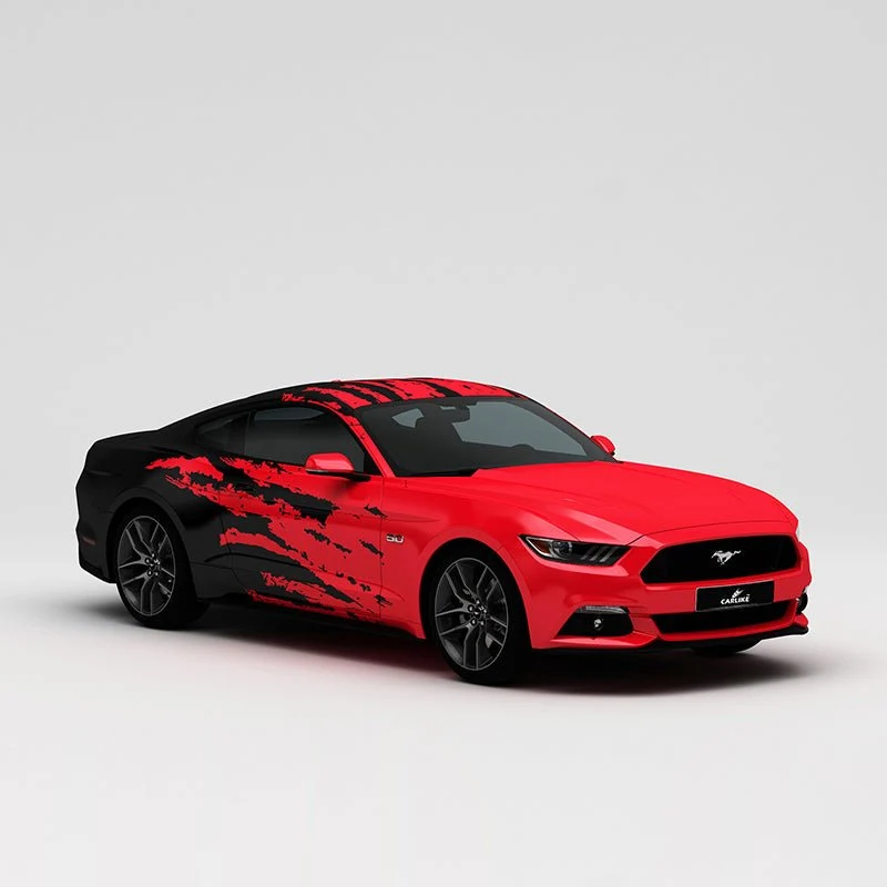 CARLIKE CL-PM010 Rouge et Noir Splash-ink Impression de haute précision Emballage en vinyle de voiture personnalisé CARLIK...