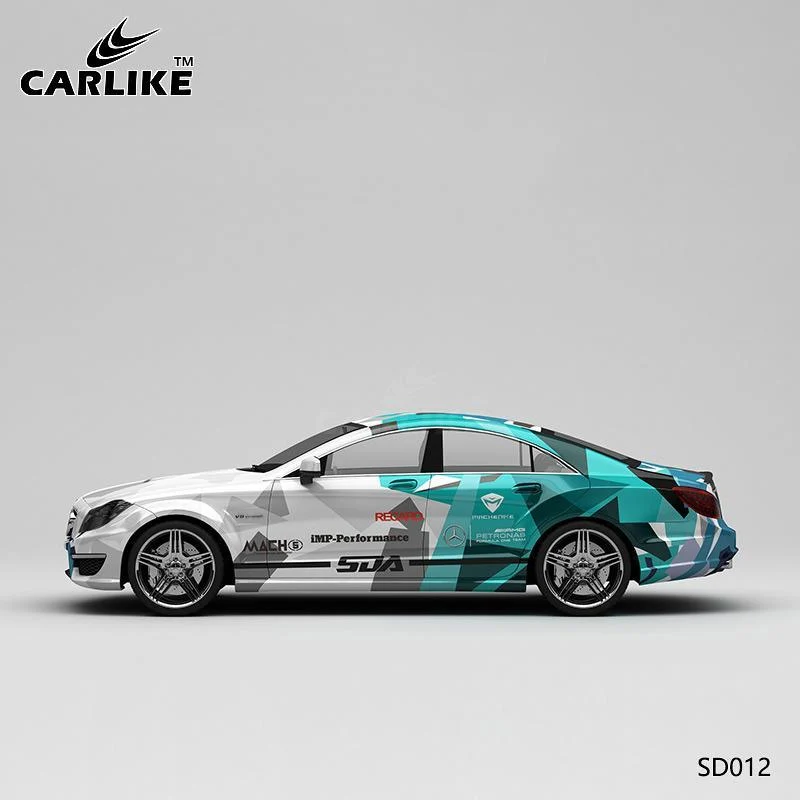 CARLIKE CL-SD012 motif bleu vert gris piste impression de haute précision housse de voiture en vinyle personnalisée CARLIK...