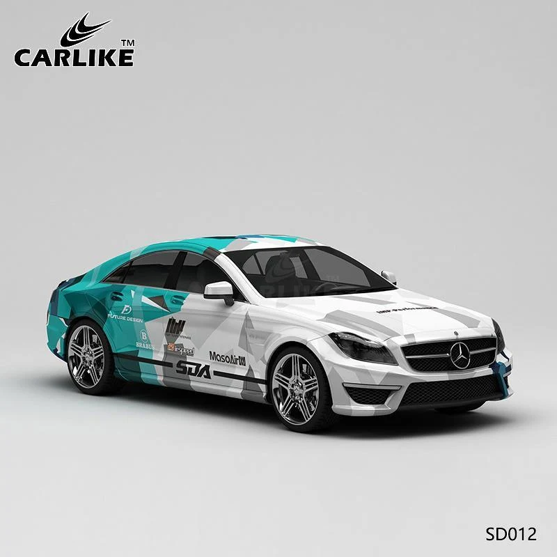 CARLIKE CL-SD012 motif bleu vert gris piste impression de haute précision housse de voiture en vinyle personnalisée CARLIK...