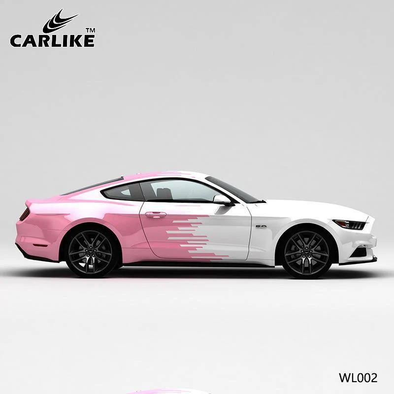 CARLIKE CL-WL002 motif lignes roses blanches impression de haute précision emballage en vinyle de voiture personnalisé CAR...
