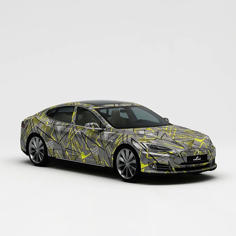 CARLIKE CL-WL017 motif lignes jaunes noires sur gris impression de haute précision emballage en vinyle de voiture personna...