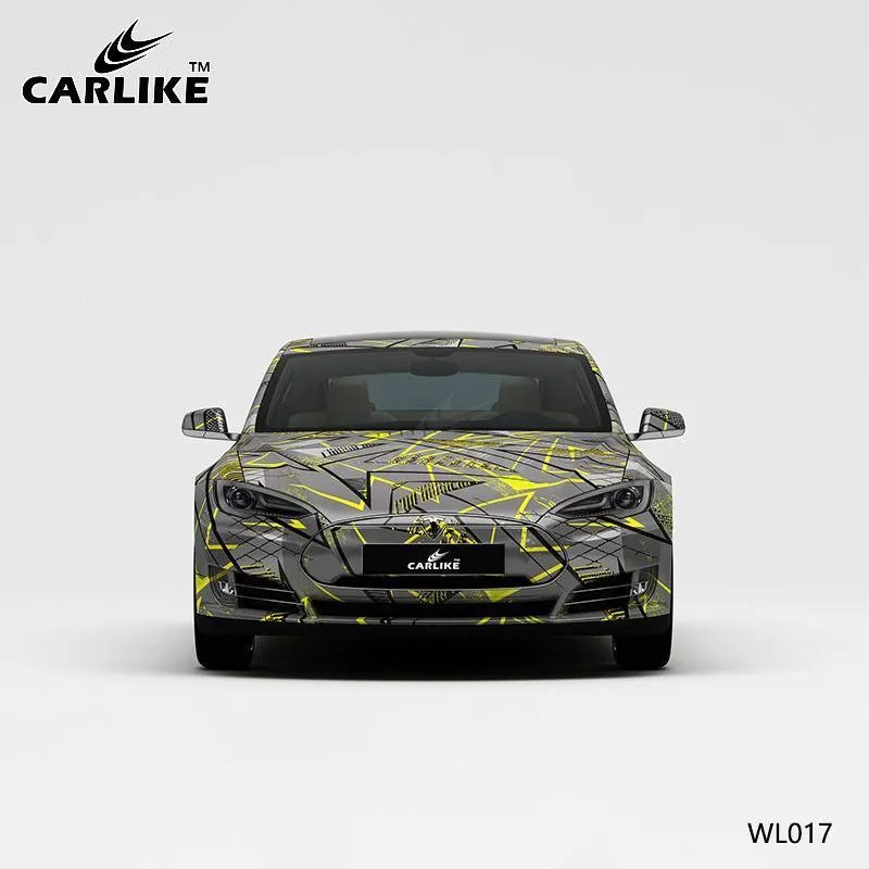 CARLIKE CL-WL017 motif lignes jaunes noires sur gris impression de haute précision emballage en vinyle de voiture personna...