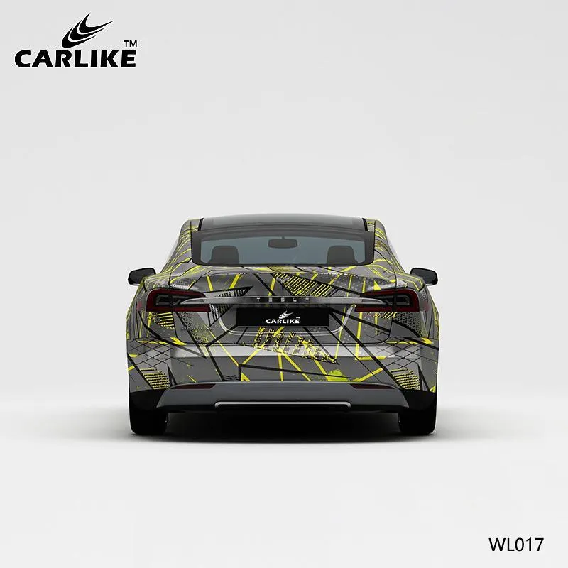 CARLIKE CL-WL017 motif lignes jaunes noires sur gris impression de haute précision emballage en vinyle de voiture personna...