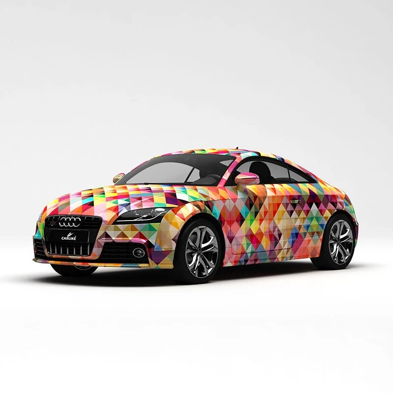 CARLIKE CL-WL023 motif carrés colorés impression de haute précision emballage en vinyle de voiture personnalisé CARLIKE Ca...