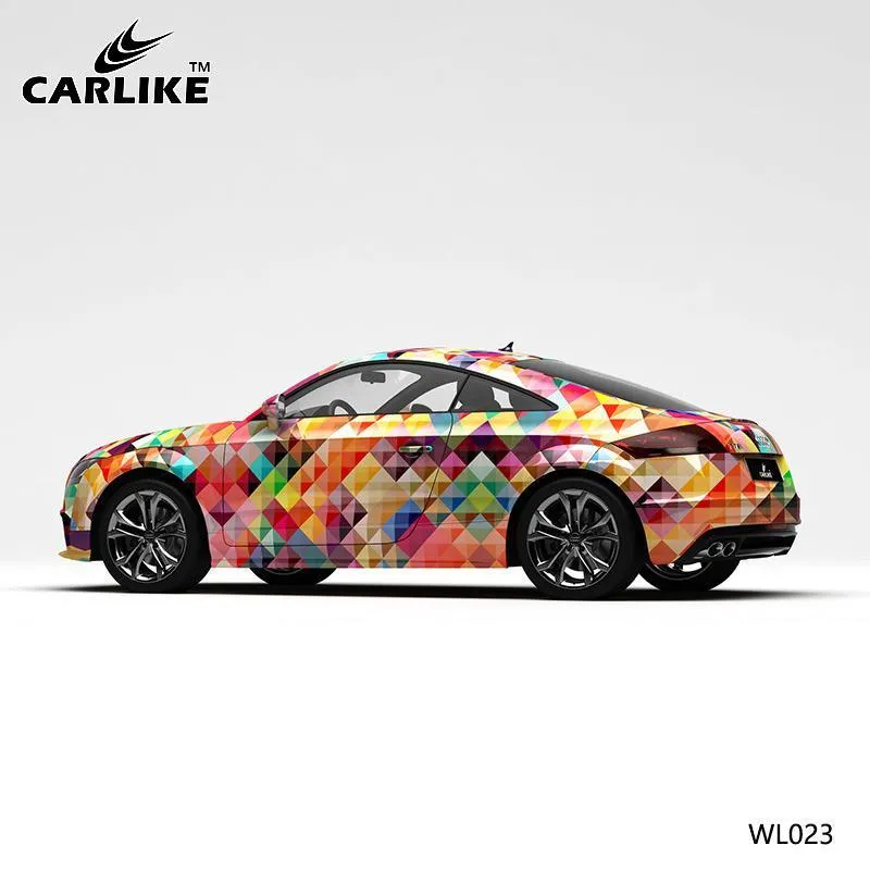 CARLIKE CL-WL023 motif carrés colorés impression de haute précision emballage en vinyle de voiture personnalisé CARLIKE Ca...