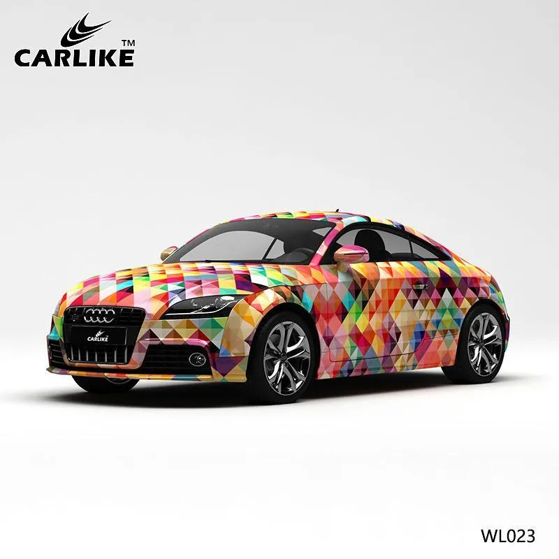 CARLIKE CL-WL023 motif carrés colorés impression de haute précision emballage en vinyle de voiture personnalisé CARLIKE Ca...