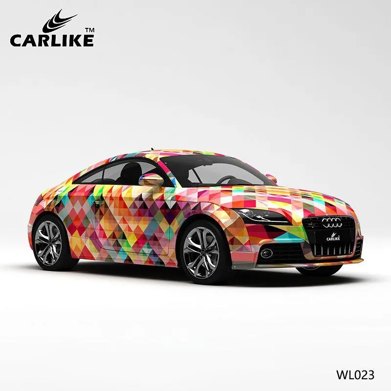 CARLIKE CL-WL023 motif carrés colorés impression de haute précision emballage en vinyle de voiture personnalisé CARLIKE Ca...