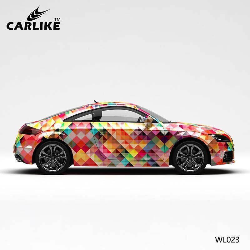 CARLIKE CL-WL023 motif carrés colorés impression de haute précision emballage en vinyle de voiture personnalisé CARLIKE Ca...