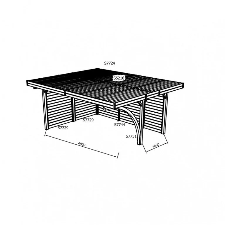 Carport en bois 5 x 6 m – Sapin du Nord traité – Toit plat métal – Abri voiture spacieux et durable