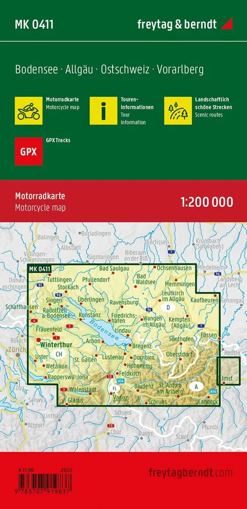 Carte spéciale moto - Lac de Constance, Allgäu, Suisse Est, Vorarlberg | Freytag & Berndt