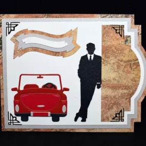 Carte d'anniversaire faite main - silhouette homme et voiture – création artisanale Cartes and co