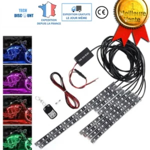 TD® chaine led moto vélo lumens voiture ruban bande néons lumière multicolores extérieur décoration télécommande auto cade...
