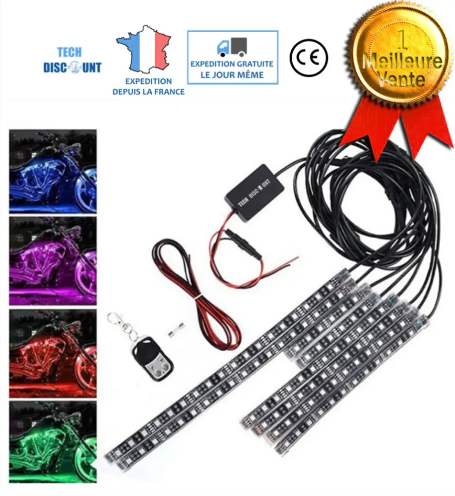 TD® chaine led moto vélo lumens voiture ruban bande néons lumière multicolores extérieur décoration télécommande auto cade...