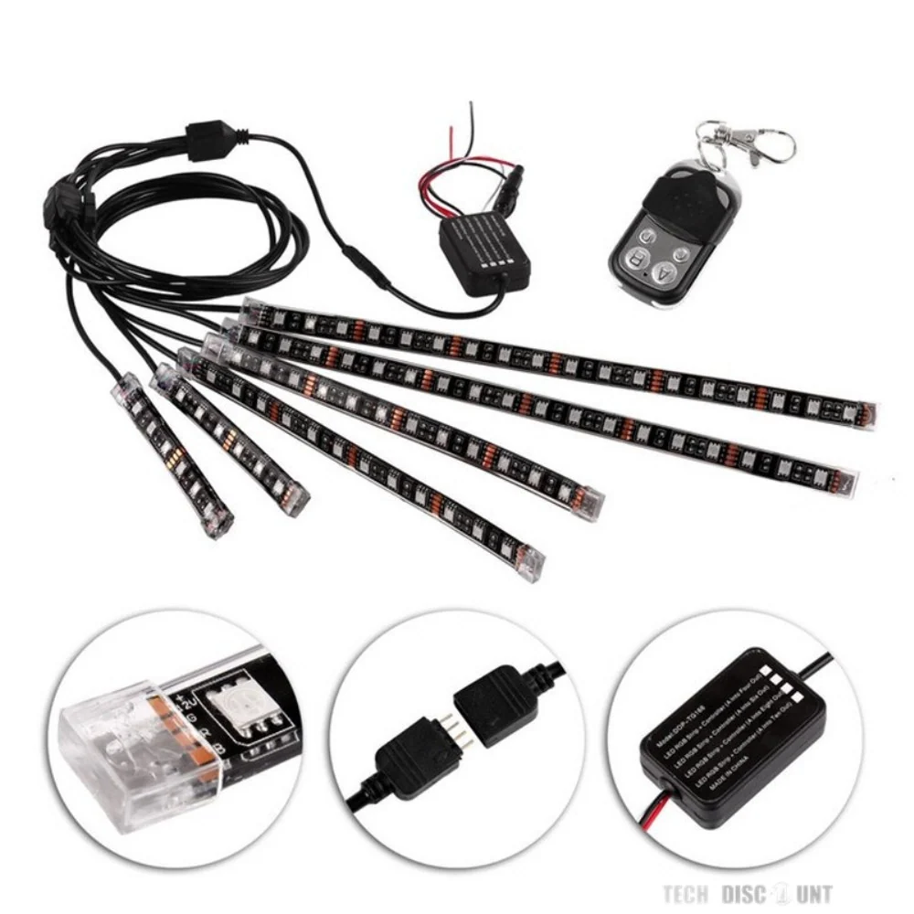 TD® chaine led moto vélo lumens voiture ruban bande néons lumière multicolores extérieur décoration télécommande auto cade...