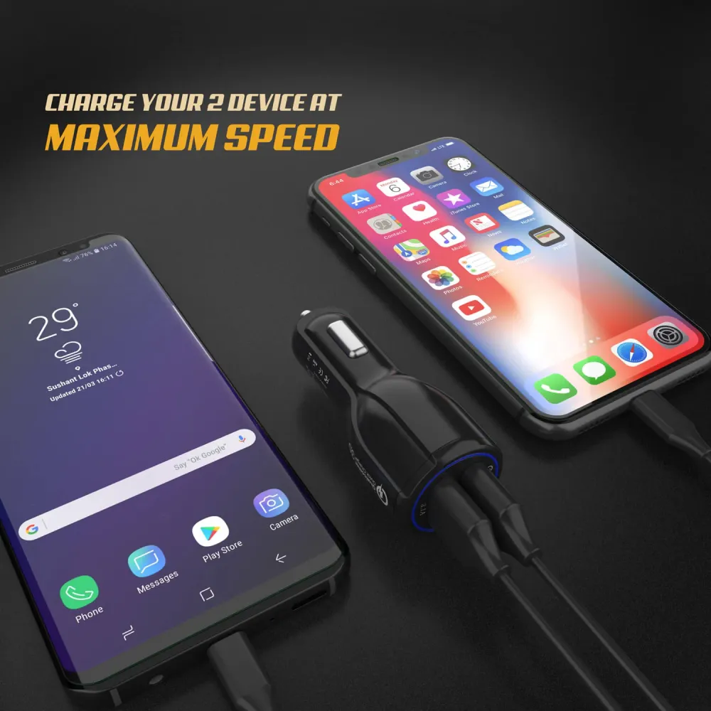 Chargeur mural et de voiture noir Ghostek® NRGcharge QuickCharge 2.0 Rapide Haute-vitesse avec câble Micro USB