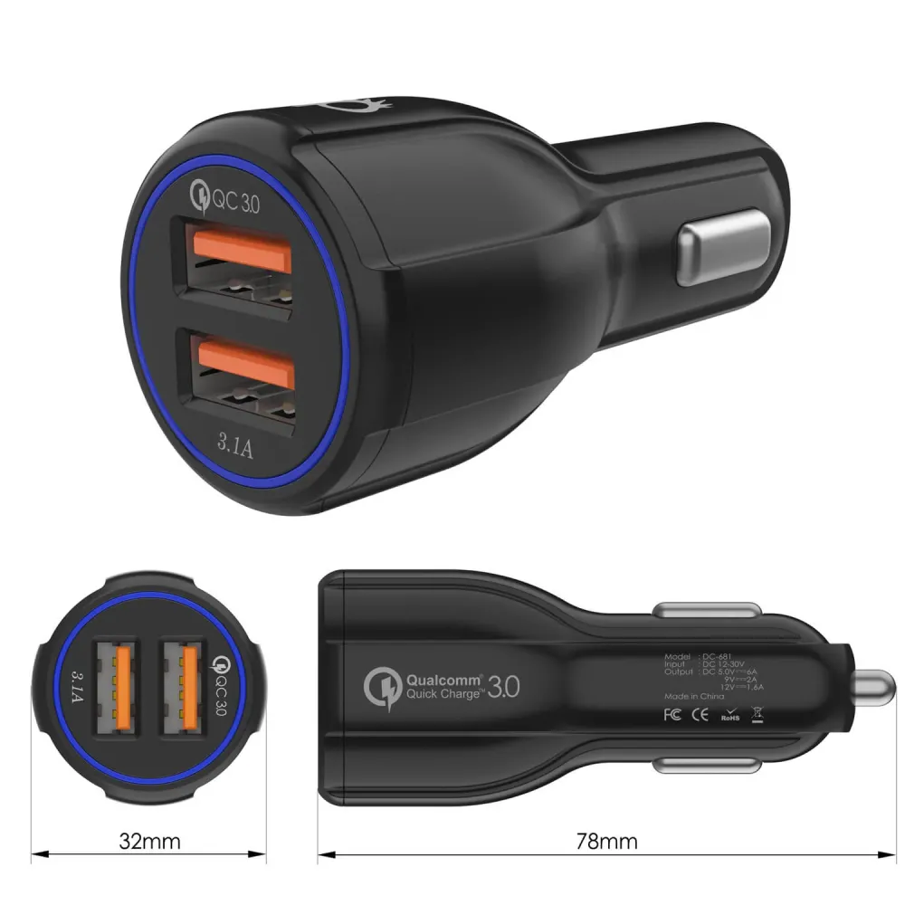 Chargeur mural et de voiture noir Ghostek® NRGcharge QuickCharge 2.0 Rapide Haute-vitesse avec câble Micro USB