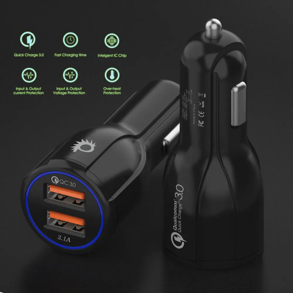 Chargeur mural et de voiture noir Ghostek® NRGcharge QuickCharge 2.0 Rapide Haute-vitesse avec câble Micro USB