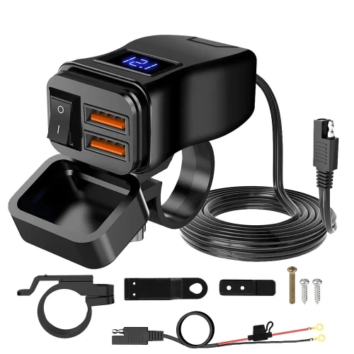 chargeur USB double moto étanche avec câble