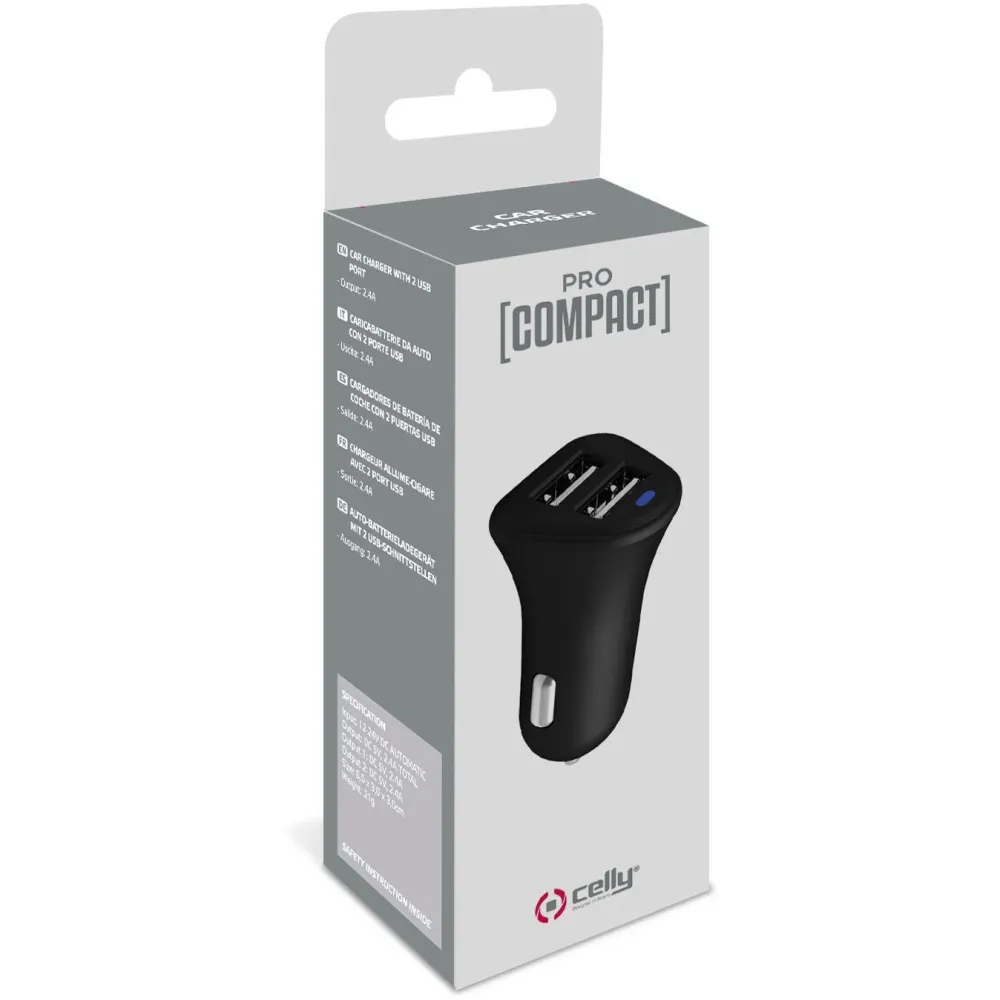 Chargeur de voiture avec 2 x USB- ProCompact - Celly