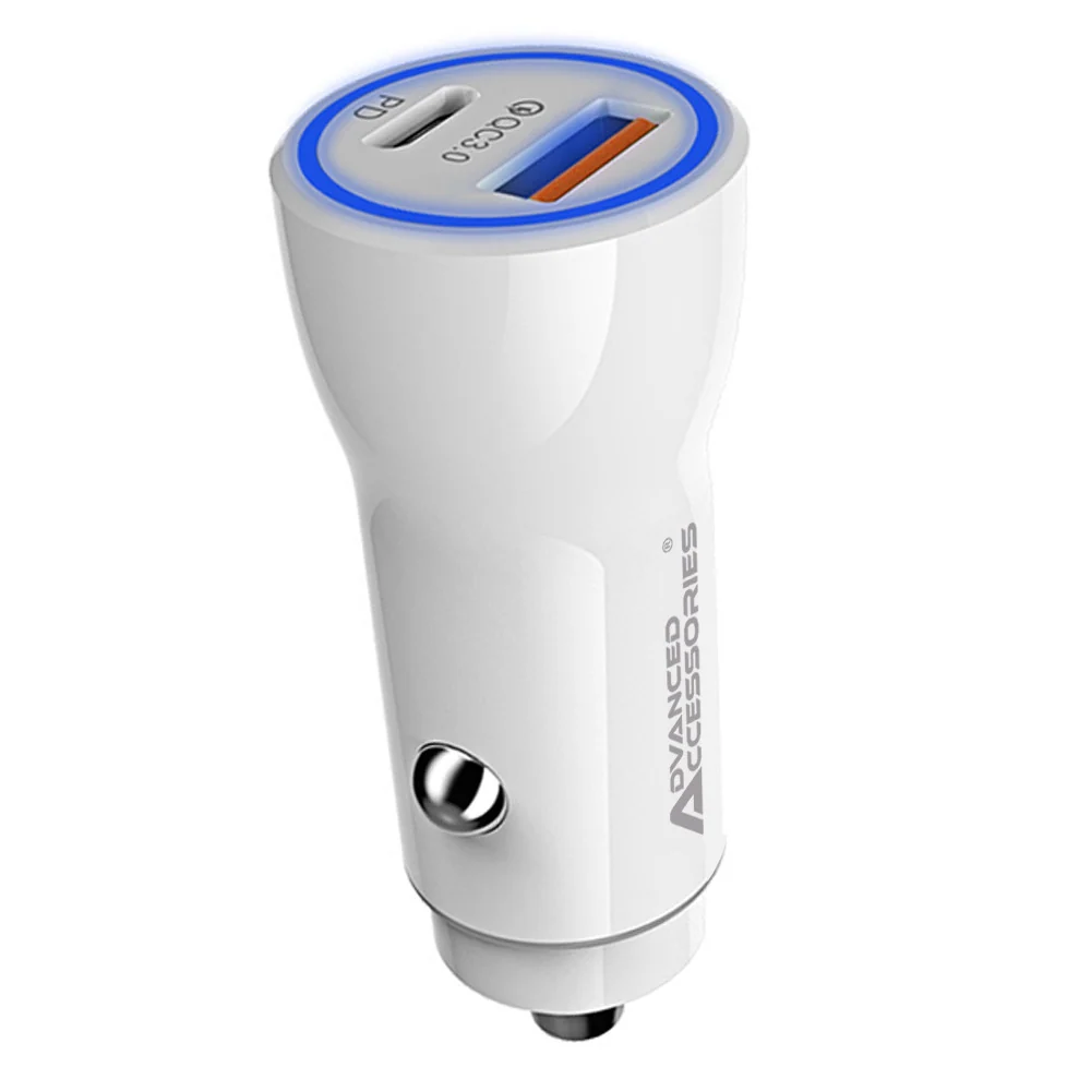 Chargeur de voiture double USB/USB-C AA Charge-iT Premium 20 W 3 PD QC | Blanc