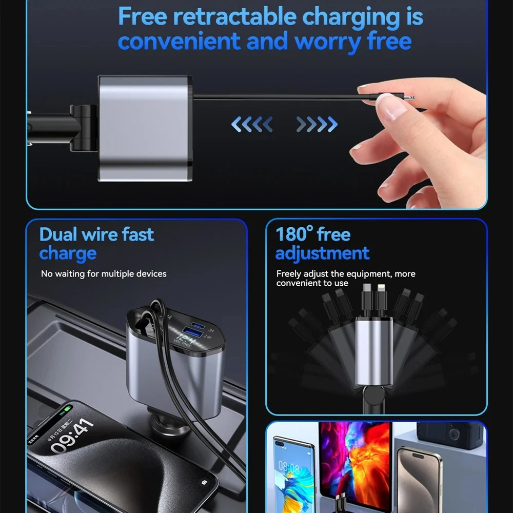 ⚡🚗 Chargeur de voiture intelligent 4-en-1 – Puissant, rapide et universel ! (TK)