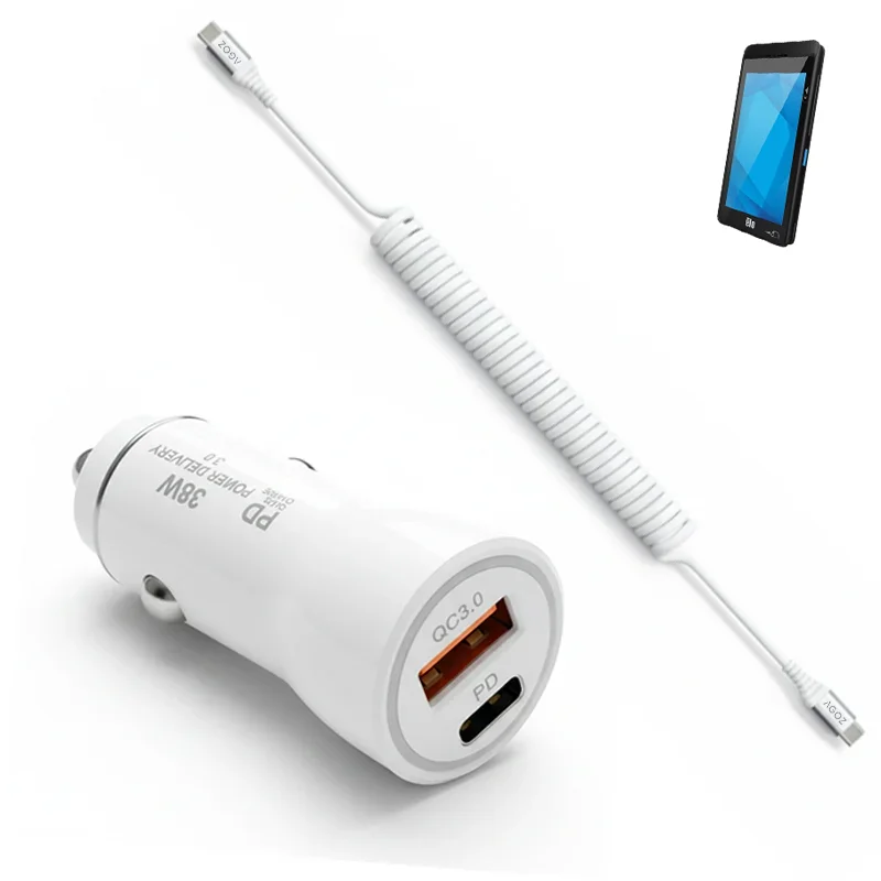 Chargeur de voiture rapide 38W et câble enroulé USB-C pour Elo Pay M60 portable