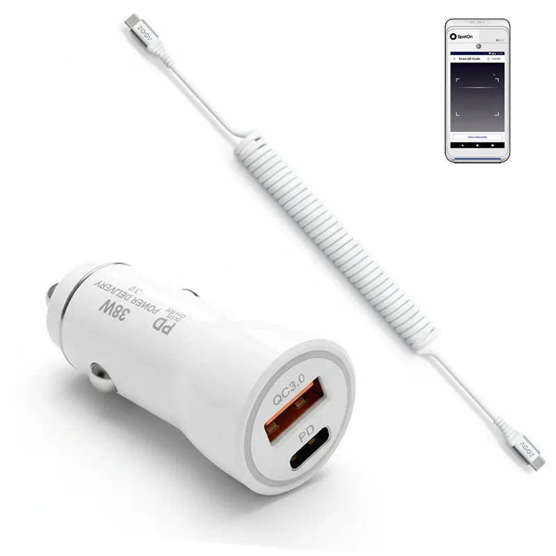 Chargeur de voiture rapide 38W et câble enroulé USB-C pour SpotOn POS portable