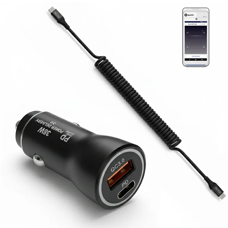 Chargeur de voiture rapide 38W et câble enroulé USB-C pour SpotOn POS portable