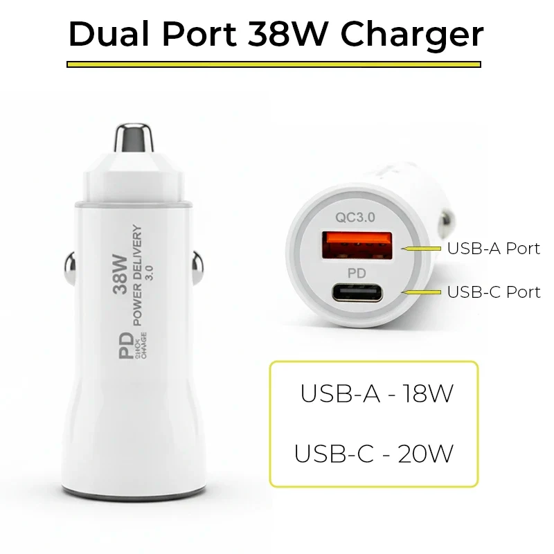 Chargeur de voiture rapide 38W et câble enroulé USB-C pour SpotOn POS portable
