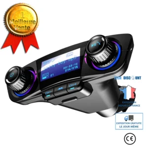 TD® Chargeur de voiture -Sans fil mains libres appelant chargeur de voiture Transmetteur FM lecteur MP3 adaptateur radio c...