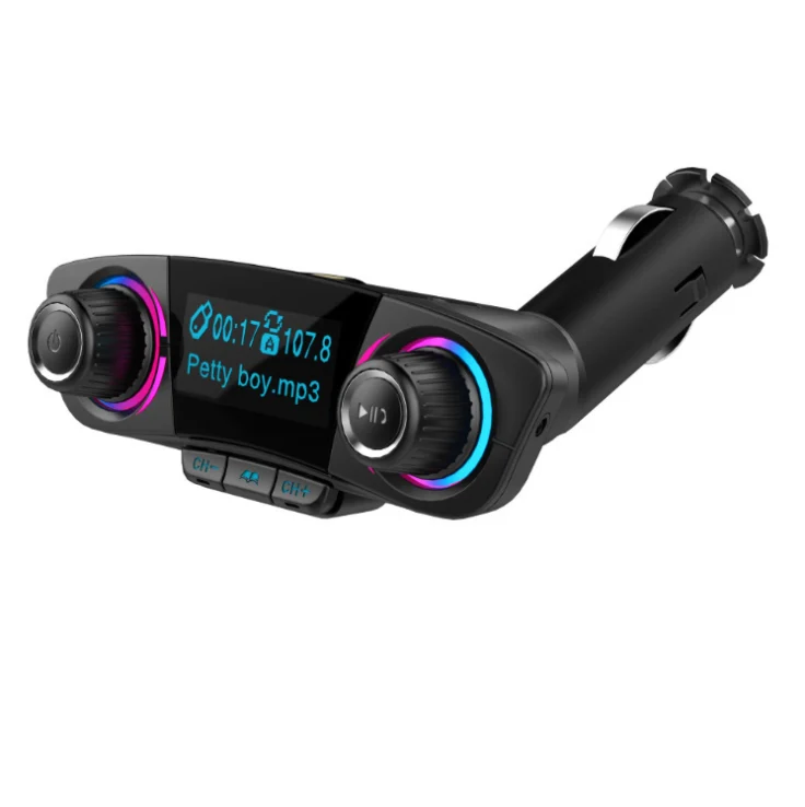 TD® Chargeur de voiture -Sans fil mains libres appelant chargeur de voiture Transmetteur FM lecteur MP3 adaptateur radio c...