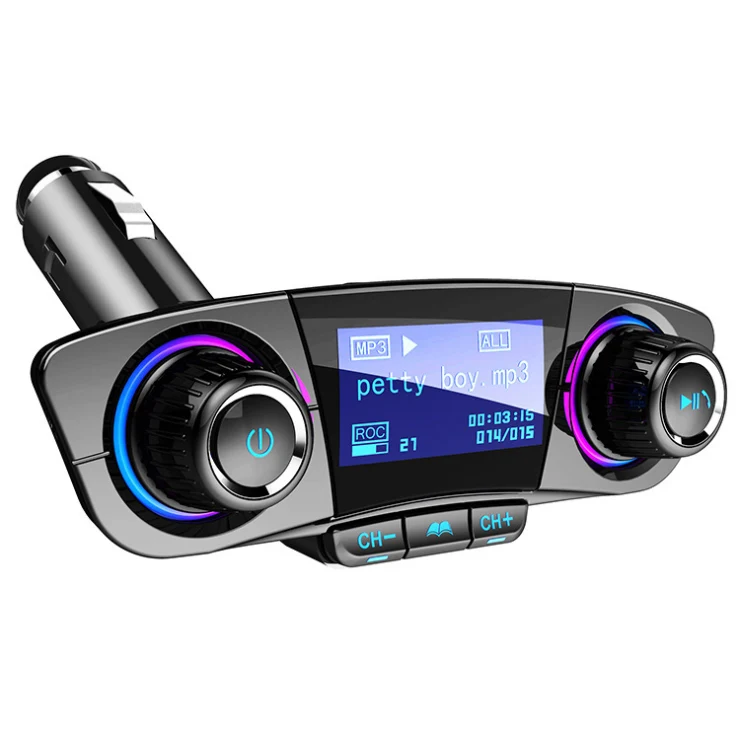 TD® Chargeur de voiture -Sans fil mains libres appelant chargeur de voiture Transmetteur FM lecteur MP3 adaptateur radio c...