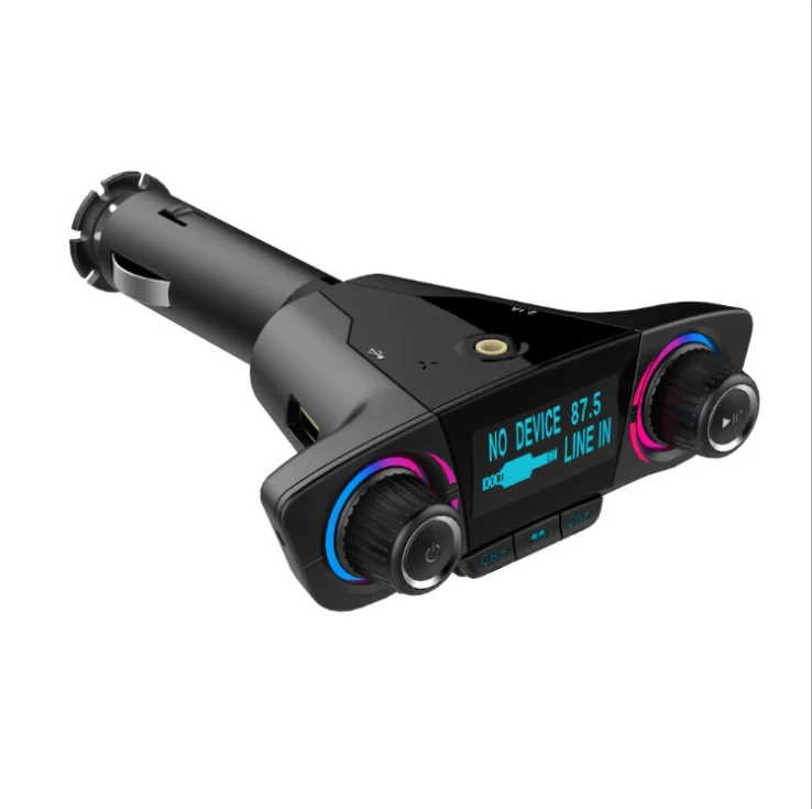 TD® Chargeur de voiture -Sans fil mains libres appelant chargeur de voiture Transmetteur FM lecteur MP3 adaptateur radio c...