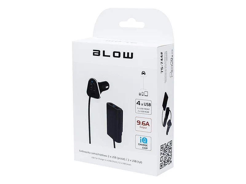 Chargeur de voiture USB 4 ports - 9,6 - Charge rapide iQchip - BLOW
