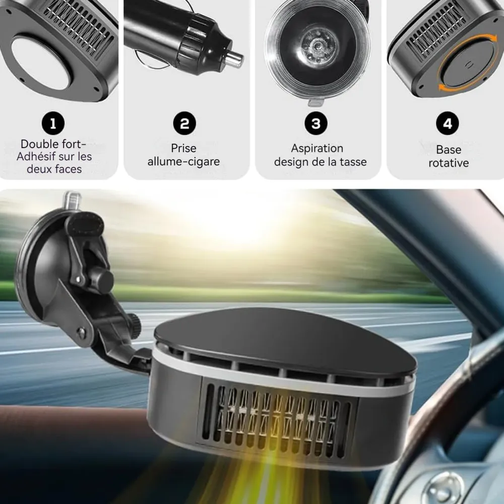 Chauffage de voiture 12x12x5cm air froid et chaud rotatif à 360 degrés dégivrage et désembuage chauffage réchauffeur de vo...