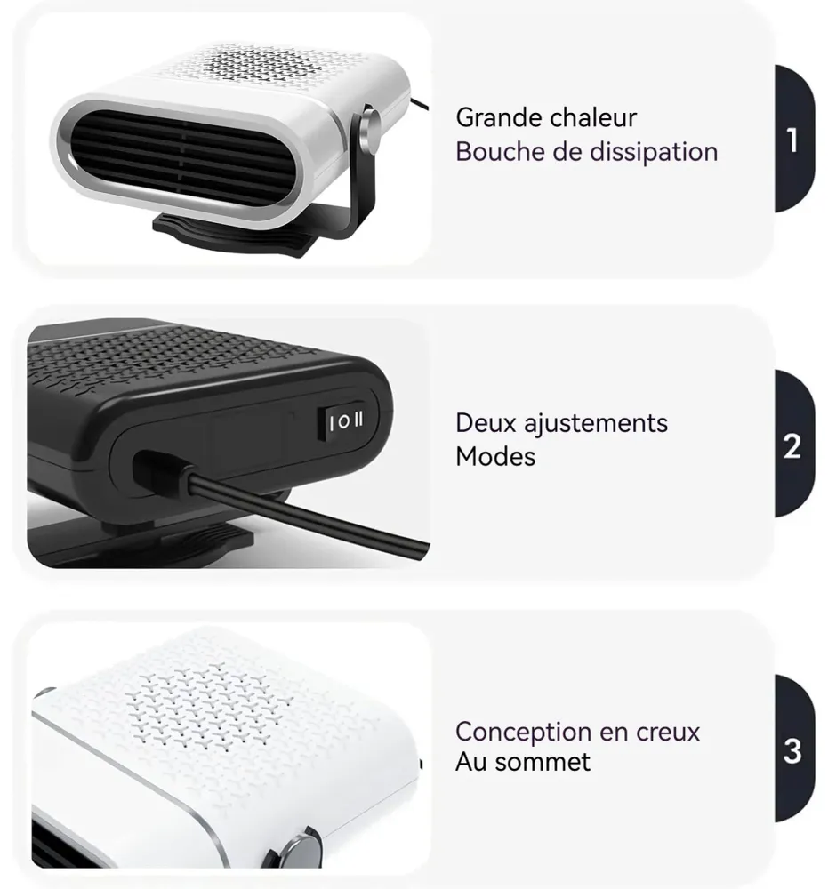 Chauffage de voiture 14x12x8cm air froid et chaud rotatif à 360 degrés dégivrage et désembuage chauffage réchauffeur de vo...
