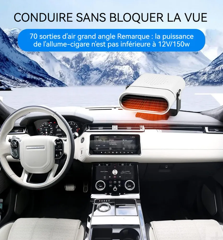 Chauffage de voiture 14x12x8cm air froid et chaud rotatif à 360 degrés dégivrage et désembuage chauffage réchauffeur de vo...
