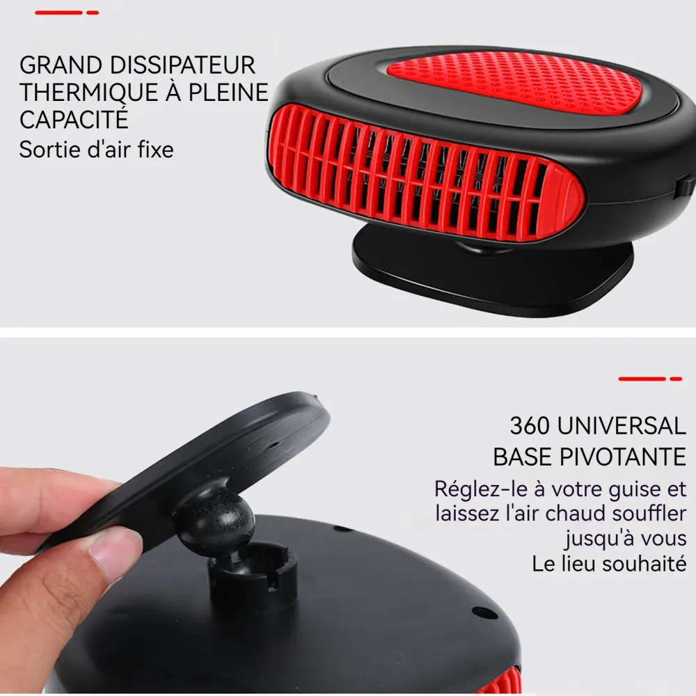 Chauffage de voiture 16x12x7,5cm air froid et chaud rotatif à 360 degrés dégivrage et désembuage chauffage réchauffeur de...