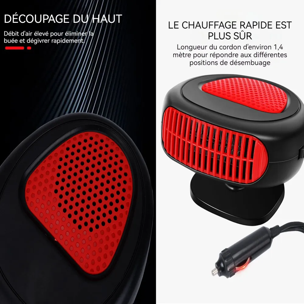 Chauffage de voiture 16x12x7,5cm air froid et chaud rotatif à 360 degrés dégivrage et désembuage chauffage réchauffeur de...