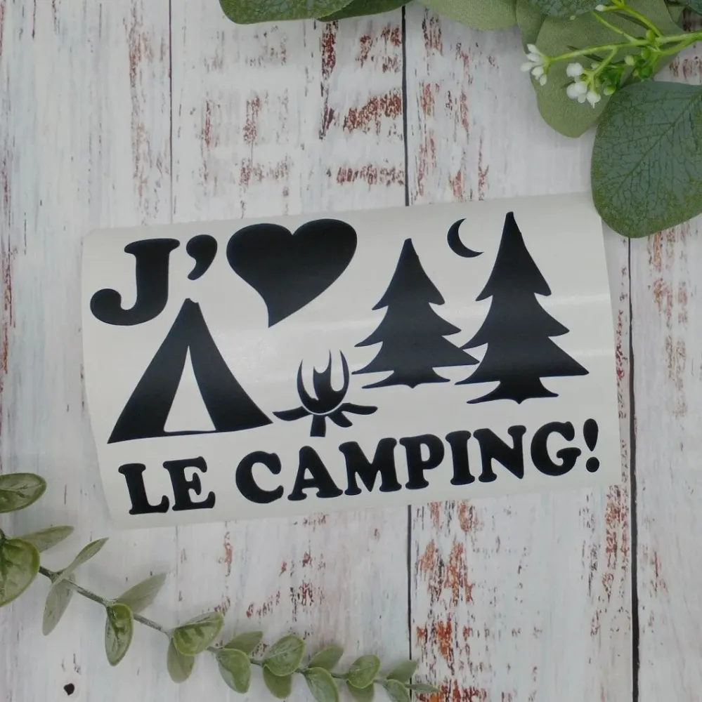 Décalque de vinyle - Voiture - J'AIME LE CAMPING ! Tente Sapins (PLUSIEURS FORMATS) Chouette Fabrique