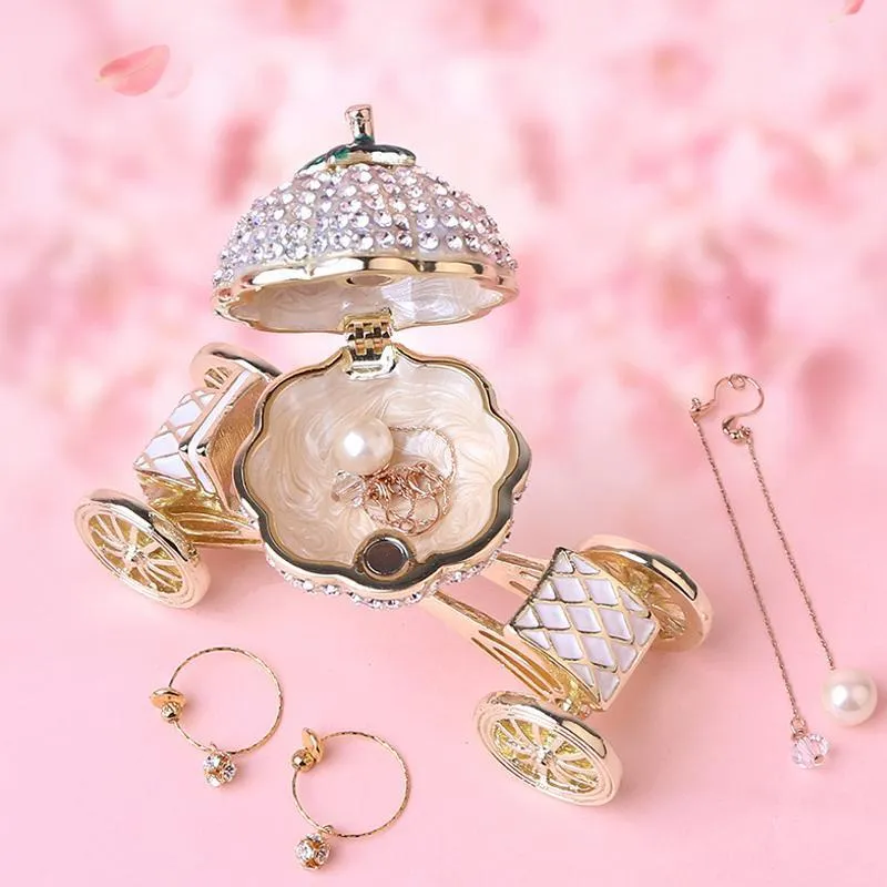 Boîte à Bijoux en Strass de Voiture de Citrouille Blanc ciaovie