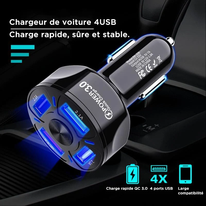 Port de charge rapide 4-EN-1 pour voiture ciaovie