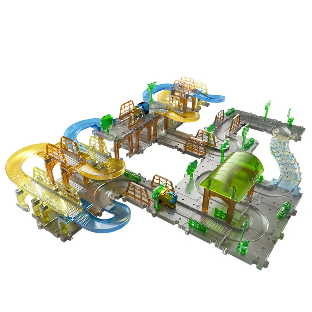 Circuit voiture enfant 132 pcs DIY train électrique avec lumière piste multicouche piste de course pour 4-6 ans garçons et...