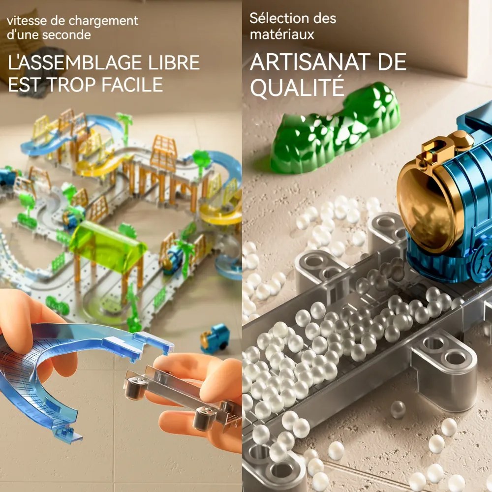 Circuit voiture enfant 132 pcs DIY train électrique avec lumière piste multicouche piste de course pour 4-6 ans garçons et...
