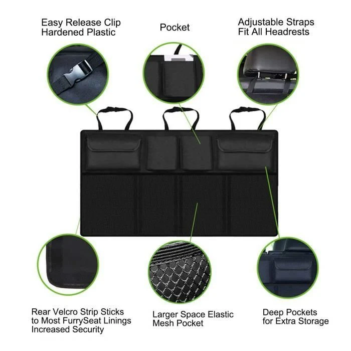 TD® Coffre de Rangement voiture Accessoire Voiture Double Capacité équipé de Elastic net & Velcro /Filet Plusieurs Poches...