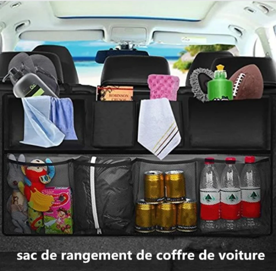 TD® Coffre de Rangement voiture Accessoire Voiture Double Capacité équipé de Elastic net & Velcro /Filet Plusieurs Poches...