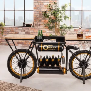 Console industrielle MOTO 185cm bois de manguier noir comptoir de bar moto upcycling