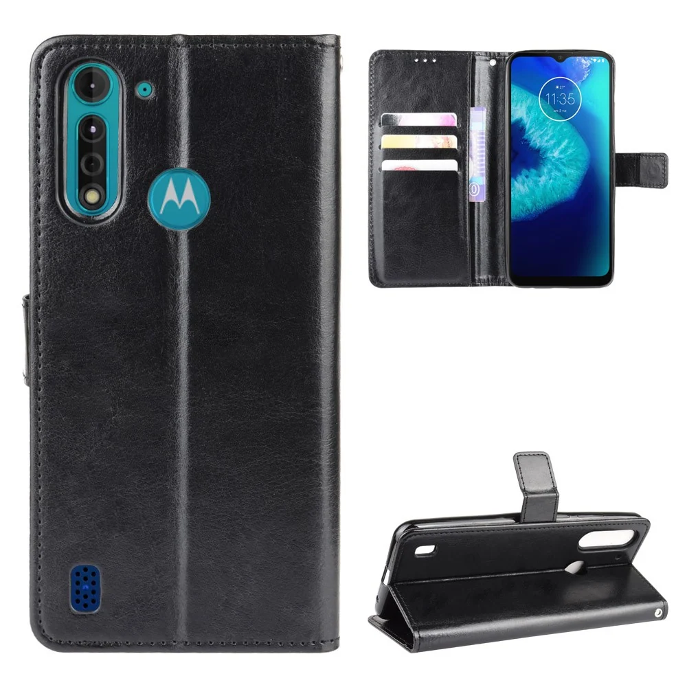Coque arrière en cuir vegan Crazy Horse pour Motorola Moto G8 Power Lite - Noir